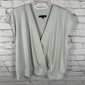 Banana Republic Factory Top Crepe Fabric Faux Wrap Banded Hem Gray Grey XL